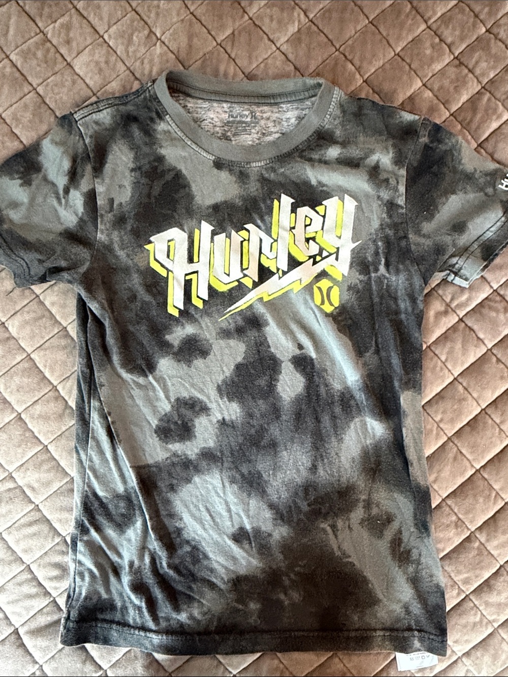 Hurley Black & Gray Tie-Dye Tee with Yellow Logo